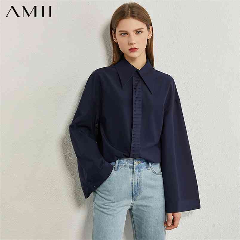 Minimalism Spring Autumn Women's Shirt Causal Solid Lapel Loose Women Blouse Fashion OLstyle Tops 12070321 210527