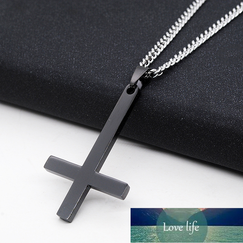 Fashion Stainless Steel Inverted Cross Pendant Necklace Lucifer Satan Punk Jewelry Chain For Men Women Anti-Christian Gift