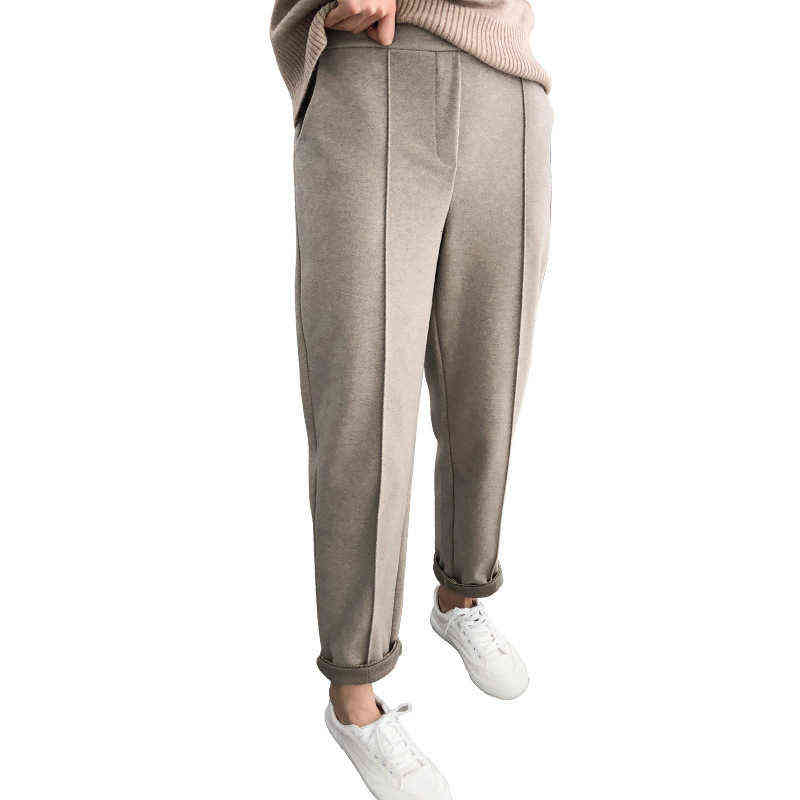 Thicken Women Pencil Pants womens Autumn Winter Plus Size OL Style Wool Female Work Suit Pant Loose Trousers s 211115