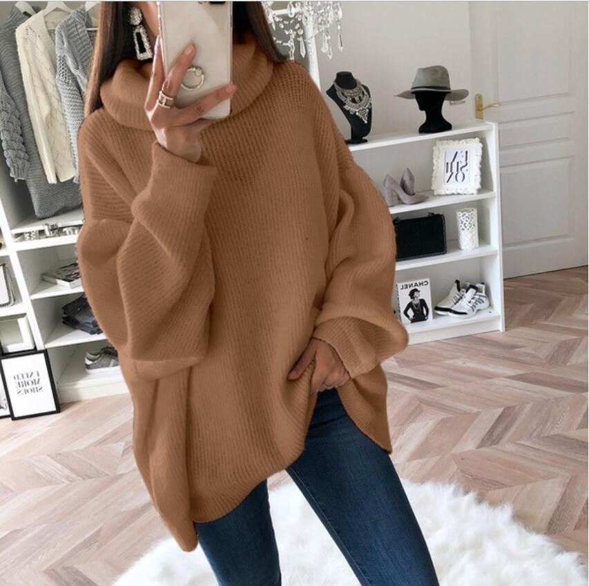 Sweaters 2021 European and American turtleneck knitted top sweater solid color long-sleeved women's clothing