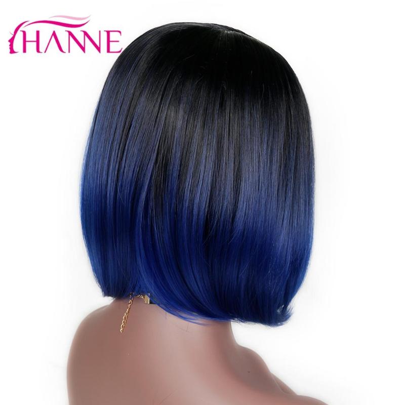 Synthetic Wigs HANNE Short Ombre Black To Blue/Gray/Green/Purple Bob High Temperature Fiber Natural Women
