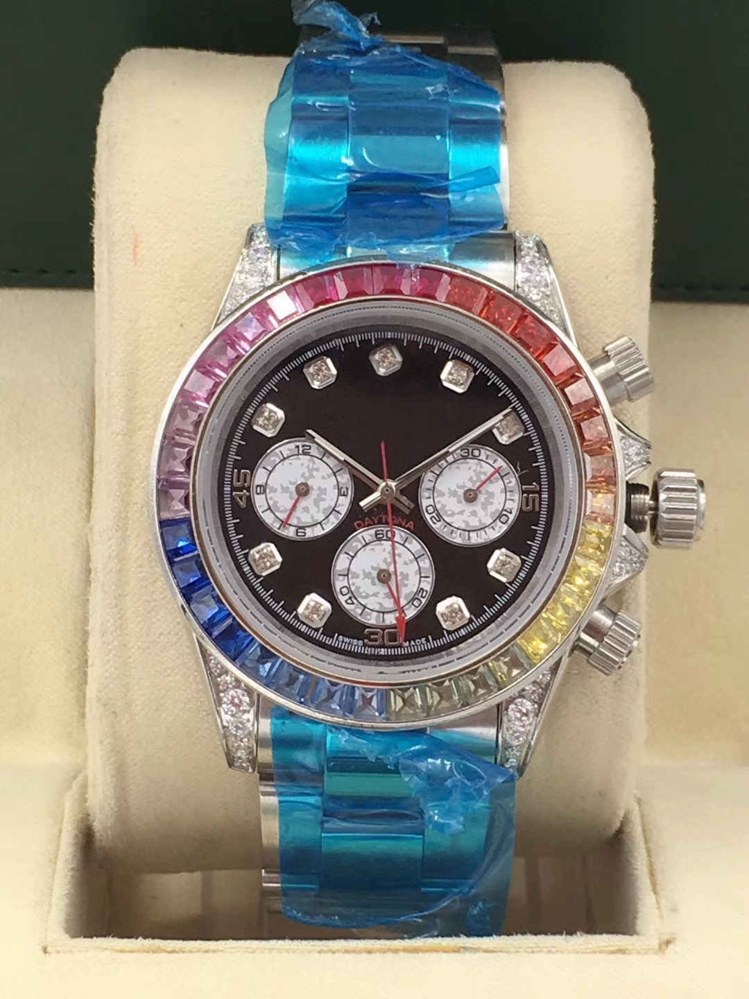 40mm rainbow synthetic crystal diamond ring men's mechanical watch stainless steel material sapphire mirror waterproof function watches
40mm rainbow synthetic crystal diamond ring men's mechanical watch stainless steel material sapphire mirror waterproof function watches