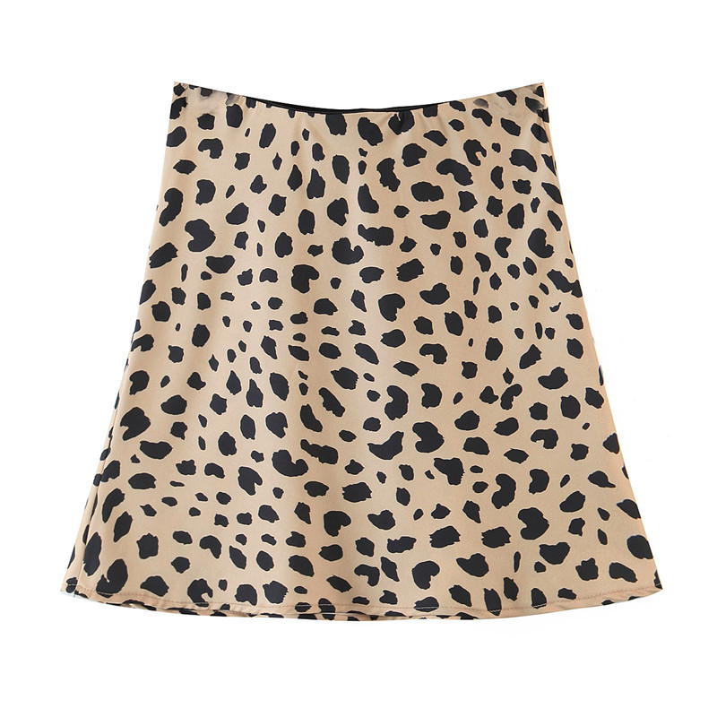Retro Elastic High Waist Leopard Print Satin Skirt like Silk Summer Women Mini Short A-line Skirts 210305