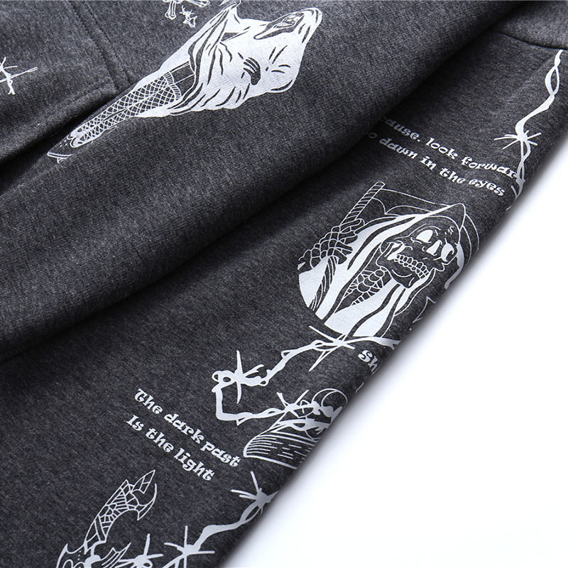 Hip Hop Hoodie Sweatshirt Men Streetwear Skull Graffiti Print Hoodie Pullover Cotton Autumn Grey Harajuku Punk Clothes New 201104