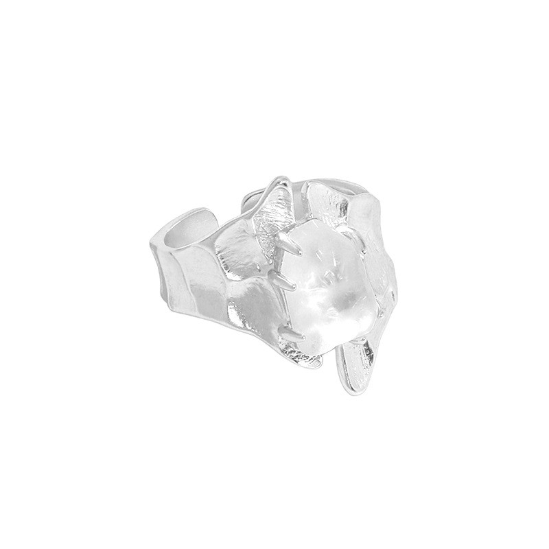 100% 925 Sterling Silver Geometric Rings New Punk Style Irregular Wide Surface Open Size Micro White Crystal Wedding Ring