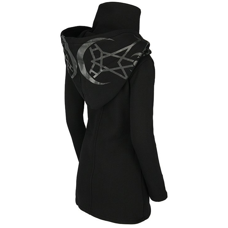 Gothic Punk Pullover Hoodies Women Long Sleeve Hooded Sweatshirt Zipper Coat Autumn Winter Female Casual Hoodie Oversized Hoody 201103