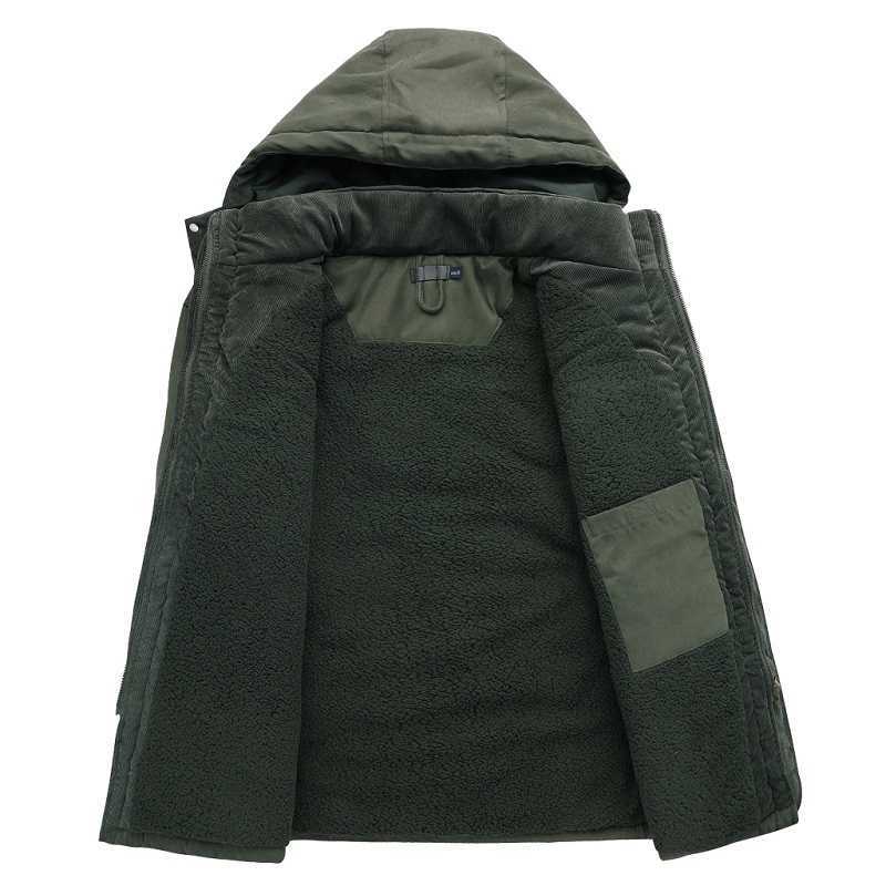 Winter Warm Wool Lamb Jacket Men Thick Hooded Windproof Parka Coat Solid Color Plus Size Multi Pocket Men Jacket S-2Xl 211008