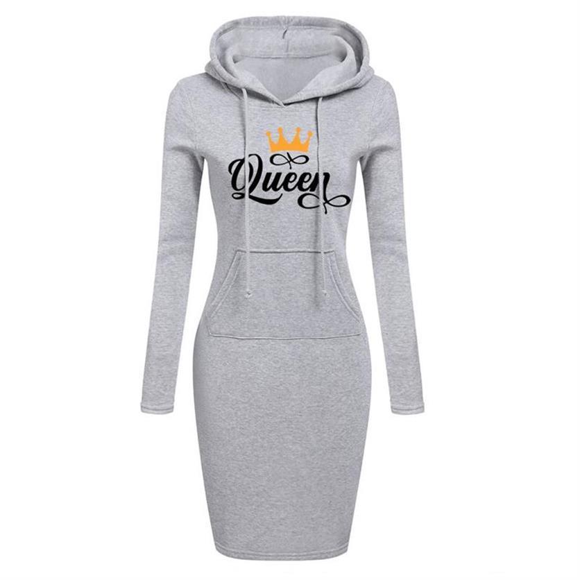 Contrast Hooded Hoodies For Women Queen Letters Print Sweatshirts Kawaii Hoodies Women Tops 201102