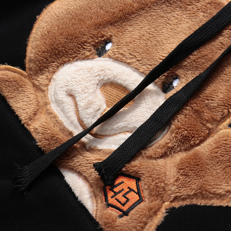 Autumn Hip Hop Hoodie Streetwear Hairy Bear Men Harajuku Hoodie Sweatshirt Black Loose Hooded Pullover Cotton Fleece Winter 201113