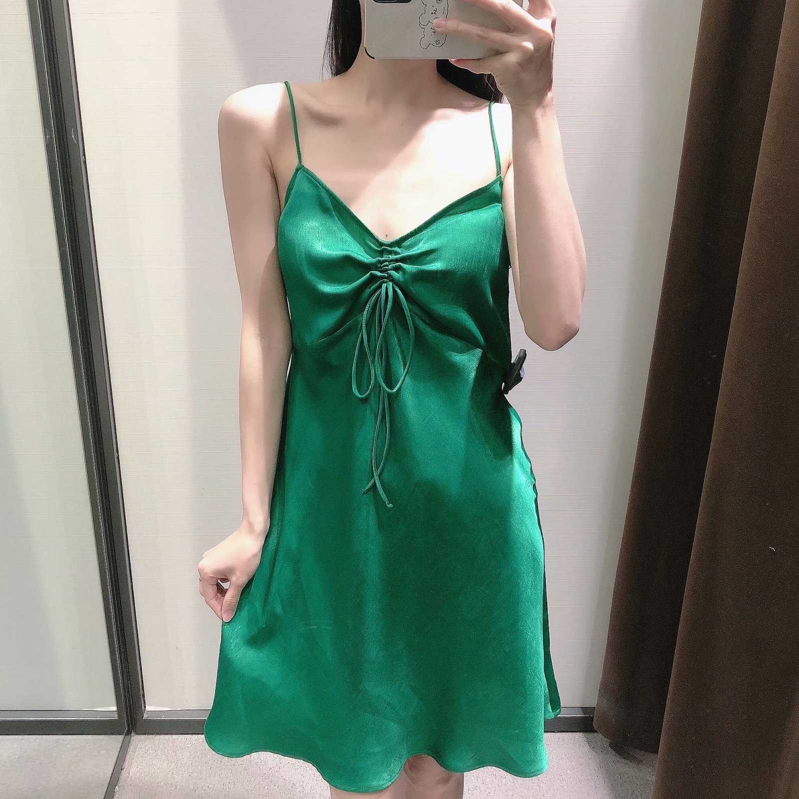 Summer Women Sling Dress elegant Chic lady Casual Fashion Woman Green Short Corset Lace Up dress 210709