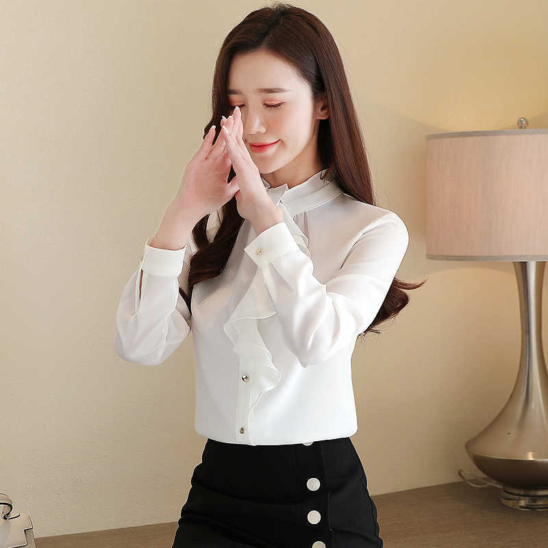 Fashion Spring Women Blouses Chiffon Shirts Ruffles Plus Size s Tops and Pink Blusas Femininas Elegante 210531