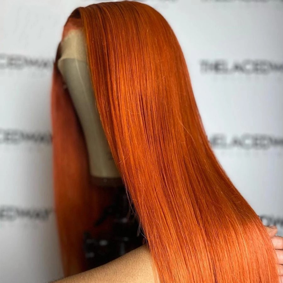 Orange Ginger Color 13x4 Wavy Human Hair Wigs 180% Density Long Straight Synthetic Lace Frontal Wig