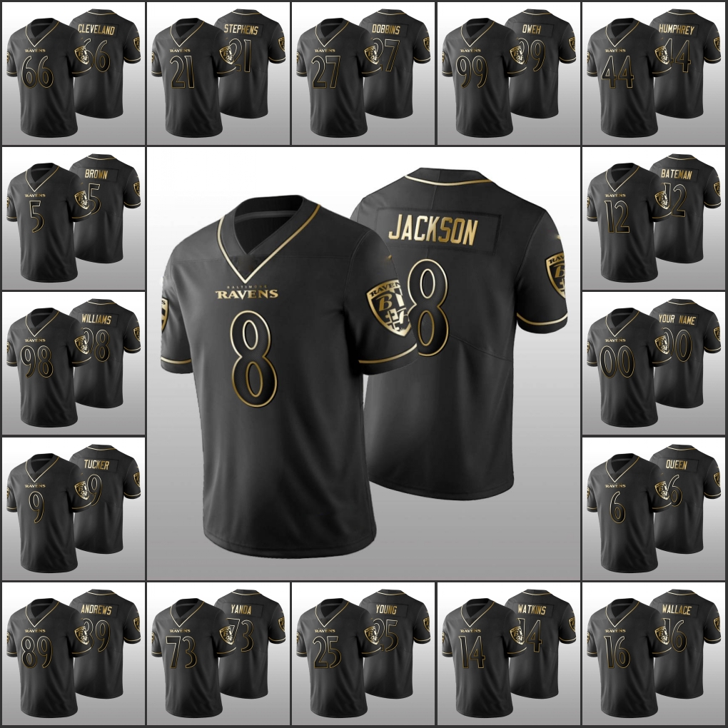 Jersey Baltimore''Ravens''Men #5 Marquise Brown 6 Patrick Queen 8 Lamar Jackson 9 Justin Tucker''NFL''Women Youth Custom Black Golden Edition
Jersey Baltimore''Ravens''Men #5 Marquise Brown 6 Patrick Queen 8 Lamar Jackson 9 Justin Tucker''NFL''Women Youth Custom Black Golden Edition
