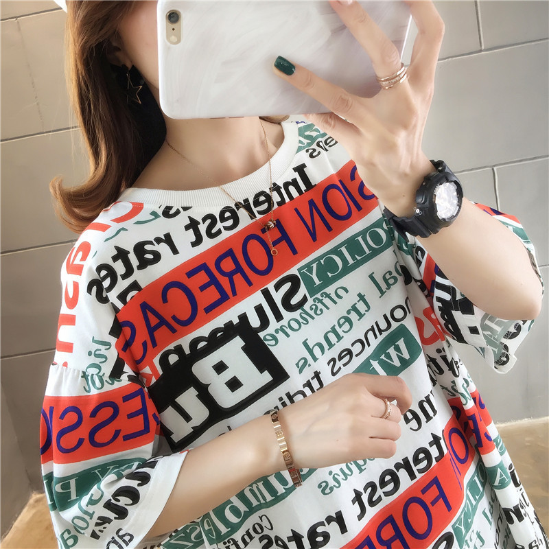 Girl T-shirts Printing Letter Loose Round Neck Top Female Short Sleeve T-shirt For Women Clothing Large Size Women's T shirt New T200614