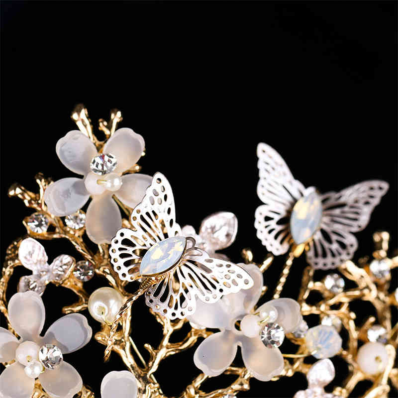 Wedding Hair Jewelry Accessories Butterfly Flower Crystal Crown Headdress Golden Baroque Dress Bridal