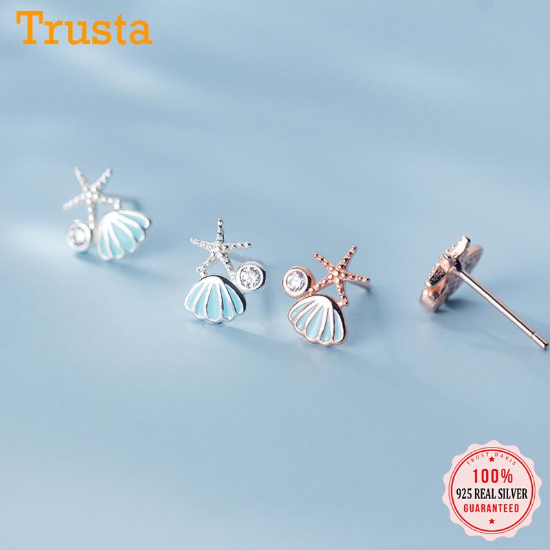 Stud TrustDavis Real 925 Sterling Silver Sweet Charm Shell Starfish CZ Earrings For Women Wedding Birthday Fine Jewelry DA2154
Stud TrustDavis Real 925 Sterling Silver Sweet Charm Shell Starfish CZ Earrings For Women Wedding Birthday Fine Jewelry DA2154
