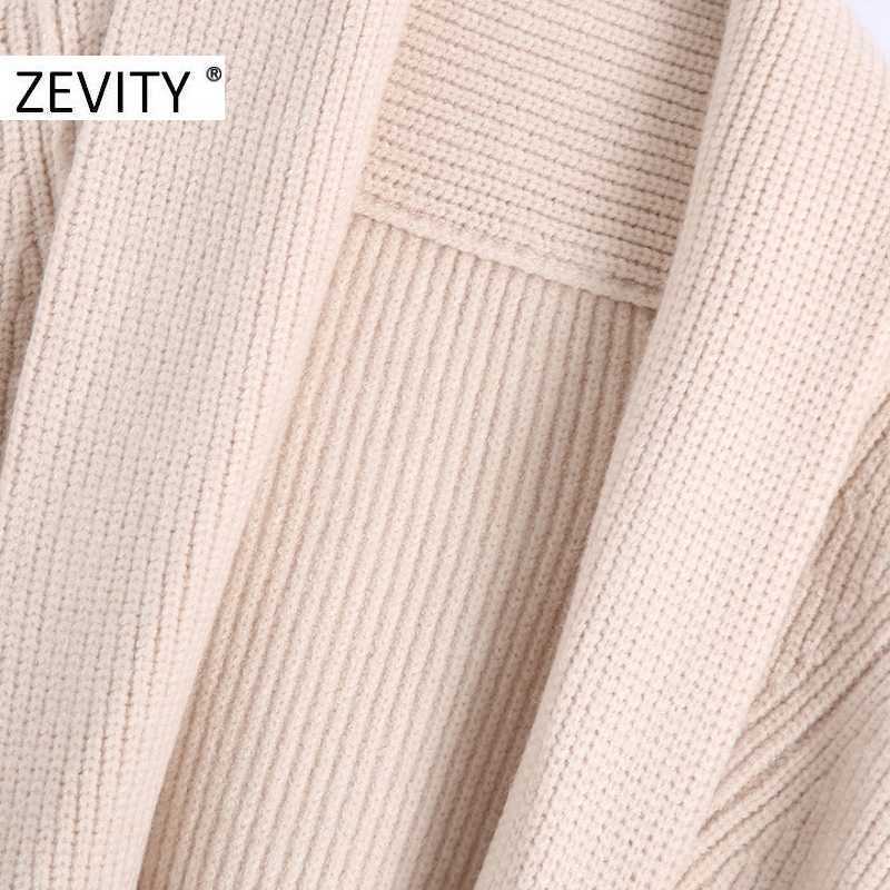 Zevity Women Fashion Turn Down Collar Pockets Patch Sashes Knitting Sweater Female Chic Sleeveless Open Stitching Vest Tops S458 210603