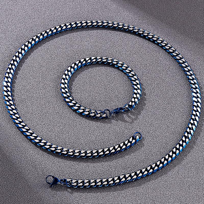 Chains 8MM Cuban Link Curb Chain Necklace & Bracelet Set For Men Golden Blue Stainless Steel Men&#039;s Necklaces Bracelets Man Accessories от DHgate WW