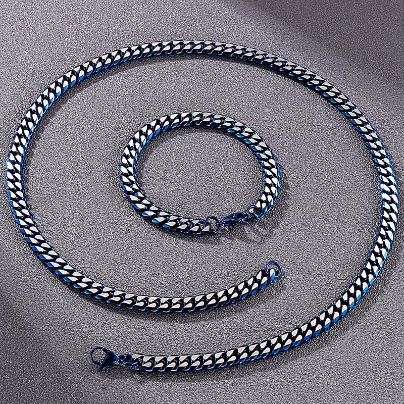 Chains 8MM Cuban Link Curb Chain Necklace & Bracelet Set For Men Golden Blue Stainless Steel Men's Necklaces Bracelets Man Accessories
Chains 8MM Cuban Link Curb Chain Necklace & Bracelet Set For Men Golden Blue Stainless Steel Men's Necklaces Bracelets Man Accessories