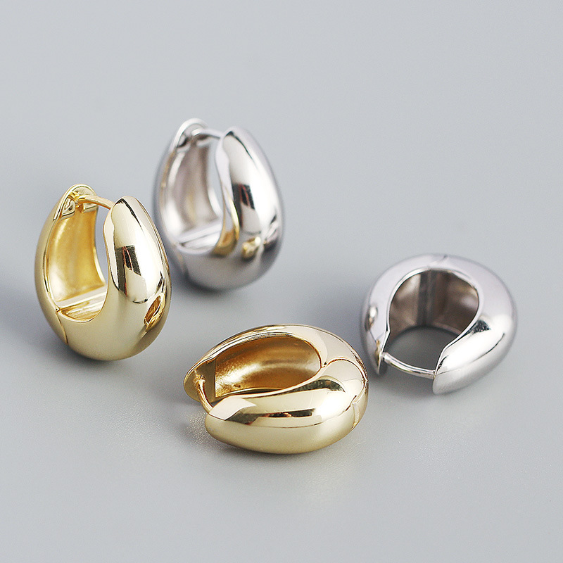 Charming Women Earrings Jewelry Smooth 18K Yellow White Gold Plated 925 Sterling Silver Hoops Earrings for Girls Women