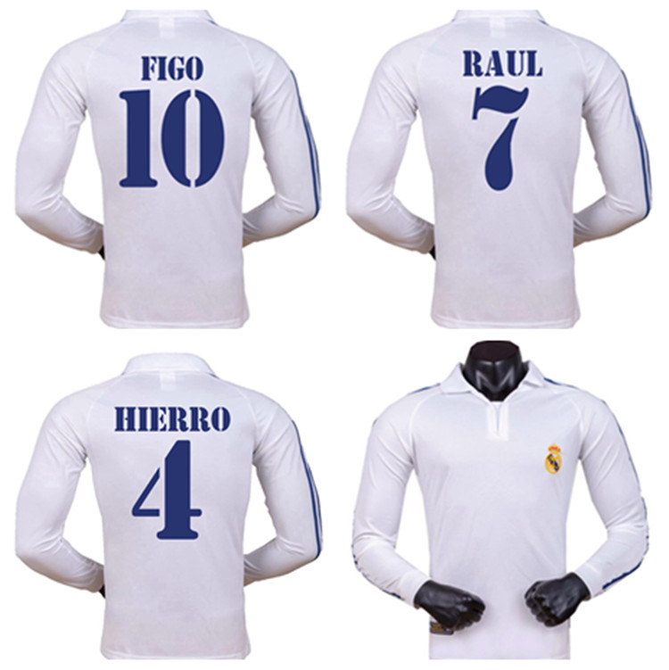 classic retro footbal 2001 2002 real Madrid home longsleeve soccer jersey ZIDANE FIGO HIERRO RAUL MORIENTES vintage jersey
