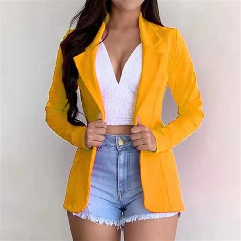 Women Blazer White Coat Long Sleeve s Single Button Office Lady Jacket Female Tops Suit Femme Jackets 211122