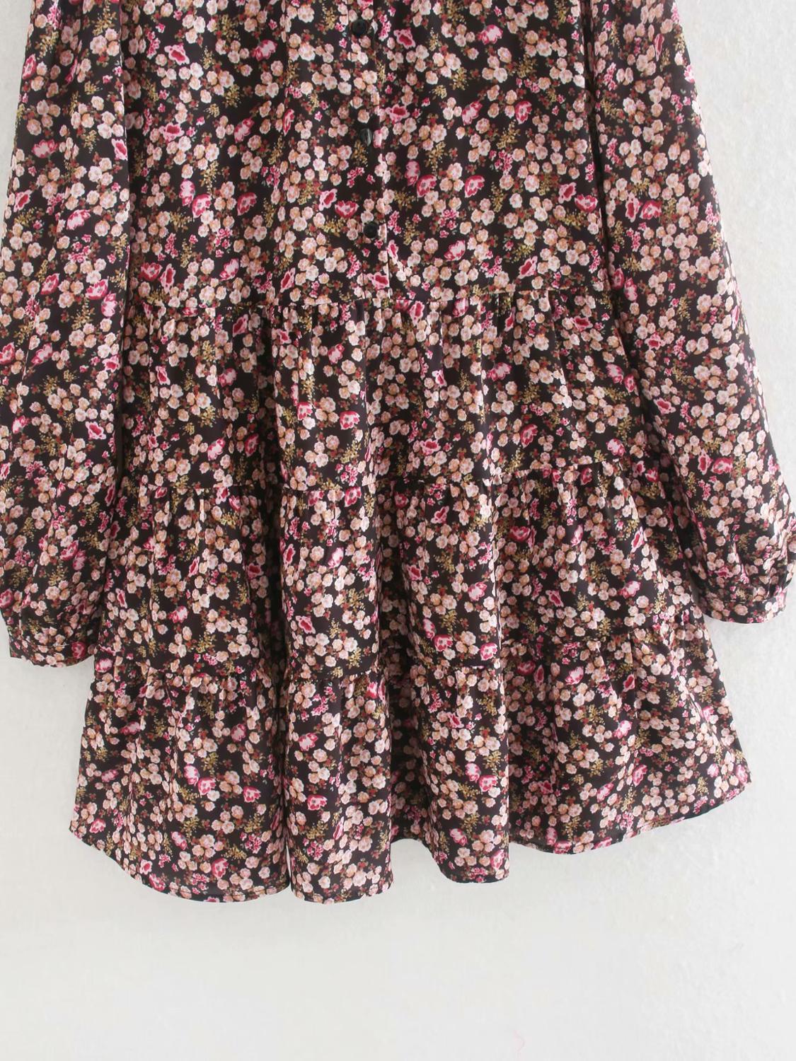Spring women elegant long sleeve floral print casual shirtdress female o neck leisure mini vestidos chic ruffles dresses 210309