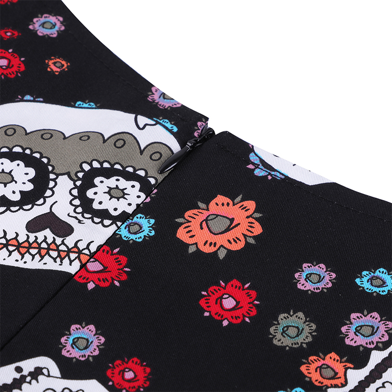 OTEN Halloween Summer skater dress elegant Vintage Red Sugar Skulls Flower print 50s rockabilly Evening Party Plus size Dresses 210315