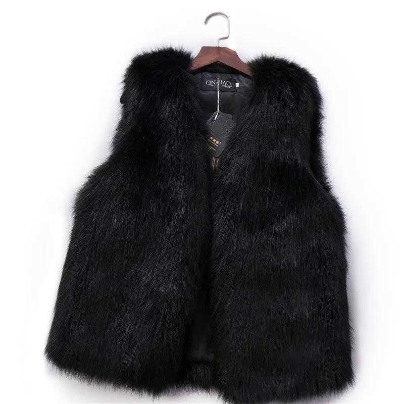 Winter Female Fur Vest Coat Warm White Black Gray Jacket Large Size 2XL Sleeveless 210819