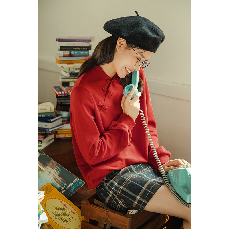 INMAN Chinese Style Winter Qi-Pao Collar Elegant Cotton Pullover Sweatshirt 201217
