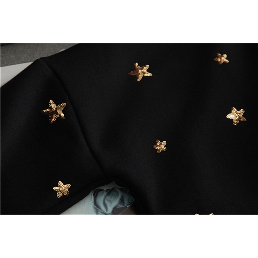 PERHAPS U Women Autumn Winter Crew Neck Black Star Sequined Bling Sweatshirts Pullovers Casual H0037 201217