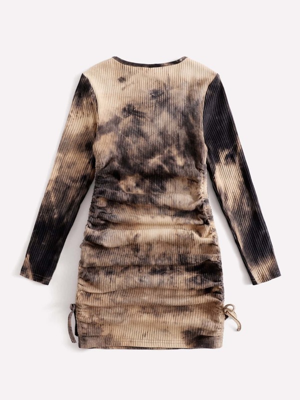 Girls Ruched Drawstring Side Tie Dye Dress SHE