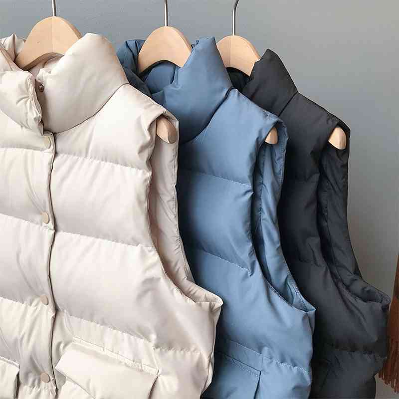 Women Winter Vest Coat Stand Collar Long Warm Tops Chaleco Mujer Gilet Casaco Feminino 210909wtt