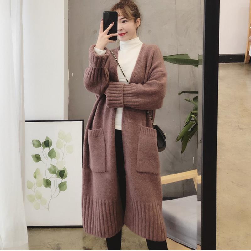 Women's Knits & Tees Korean Fashion Women Knitted Cardigan 2021 Autumn Winter Long Sweater Female Sleeve Solid Coat