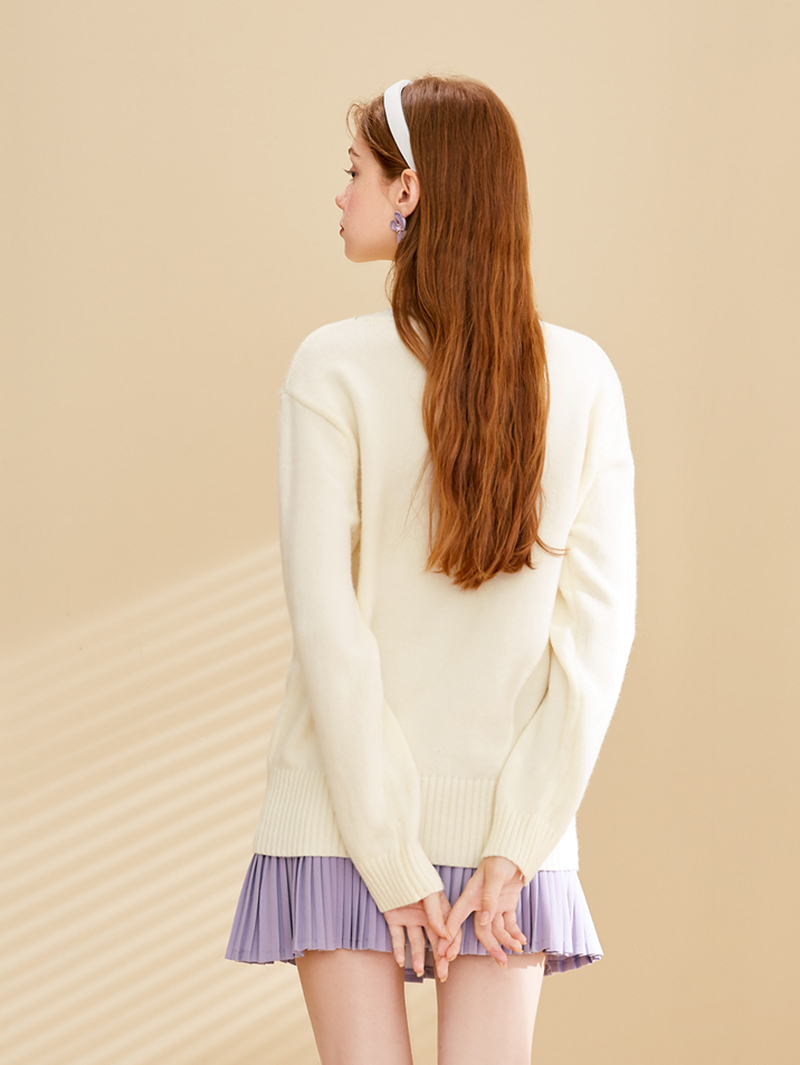 Girly Embroidery Purple Floral Pullover Sweater O-Neck Long Sleeve Fall Winter Loose Pullover C-103 210218