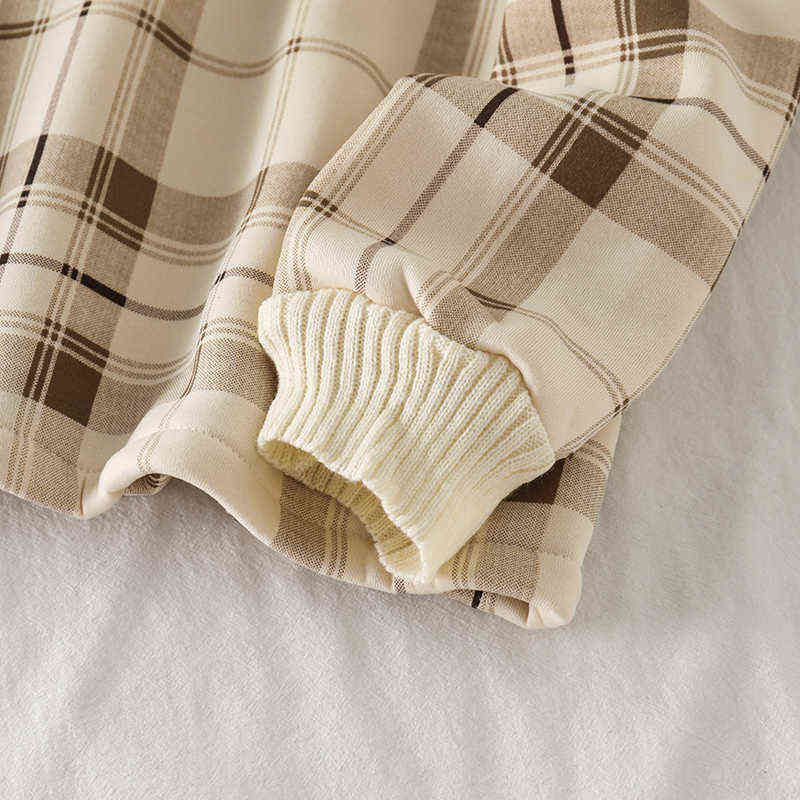 Women Fleece Hoodies Sweatshirt Winter Plaid Pirnted Cotton Hooded Sweatshirt Casual Loose Hooded Pullover Oversize Jacket 211109