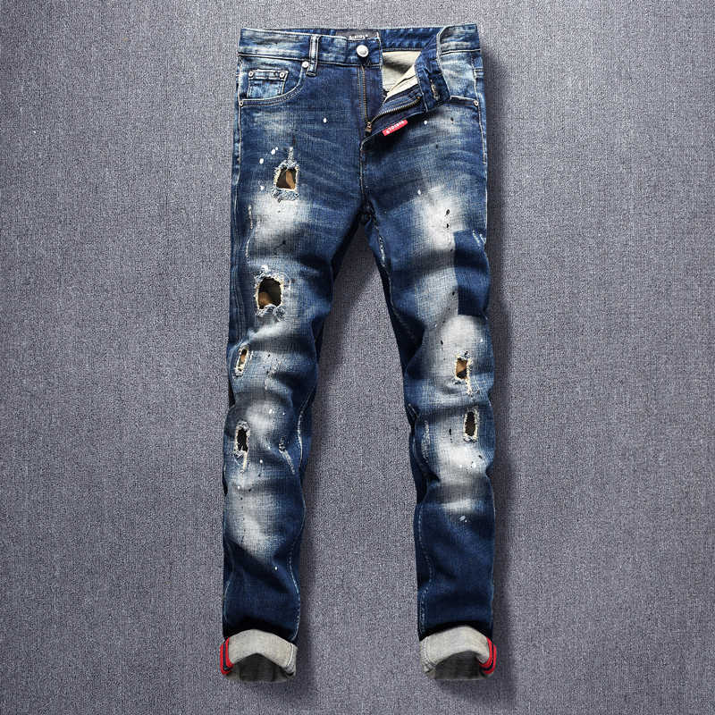 American Streetwear Fashion Men Jeans Top Quality Retro Dark Blue Elastic Slim Fit Ripped Denim Trousers Patchwork Hip Hop Pants
American Streetwear Fashion Men Jeans Top Quality Retro Dark Blue Elastic Slim Fit Ripped Denim Trousers Patchwork Hip Hop Pants