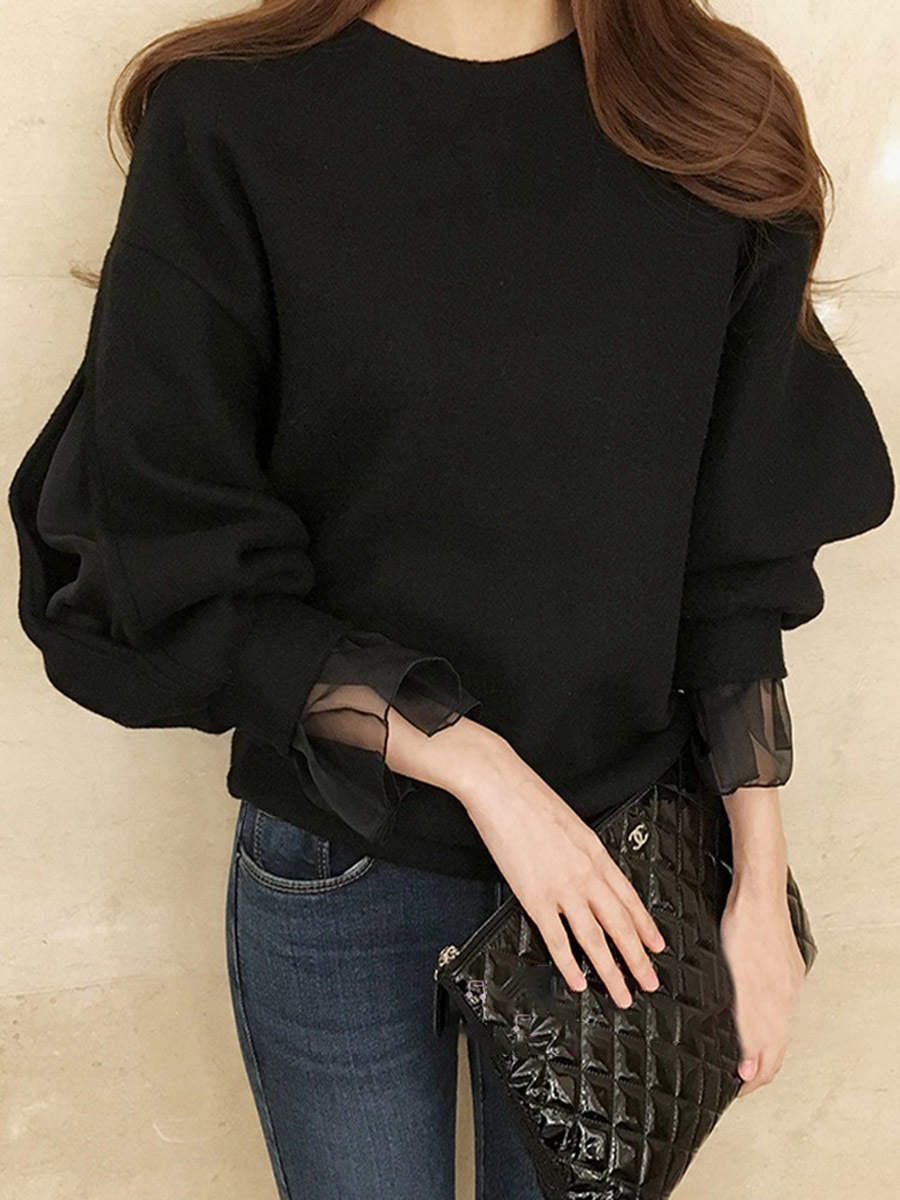 Spring Casual Hoodie Women Long Sleeve Mesh Patchwork Fashion Streetwear Korean Sweatshirt Thick Chic Female Black Hoodies 201211