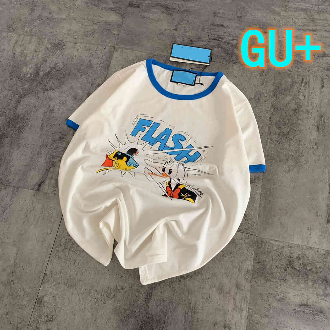

Luxury design Gu letter printed neckline color matching T-Shirt Top summer leisure age reducing short sleeve, White