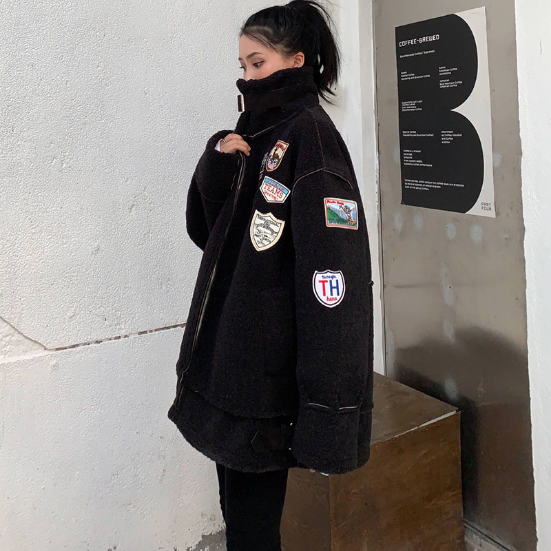 Vintage Winter Lamb Wool Thick Coat Spring Faux Fur Long Coat Women Lamb Fur Jacket Winter Suede Leather Jacket 201019