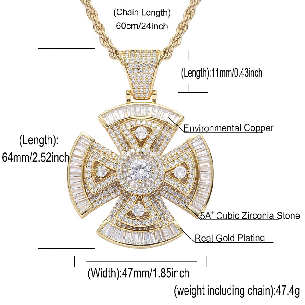 New Gold Spinner Cross Rotate Pendant Necklace Iced Out Cubic Zircon Mens Personality Fashion Rap Gift Hip Hop Jewelry Collar Punk Party Gifits for Me