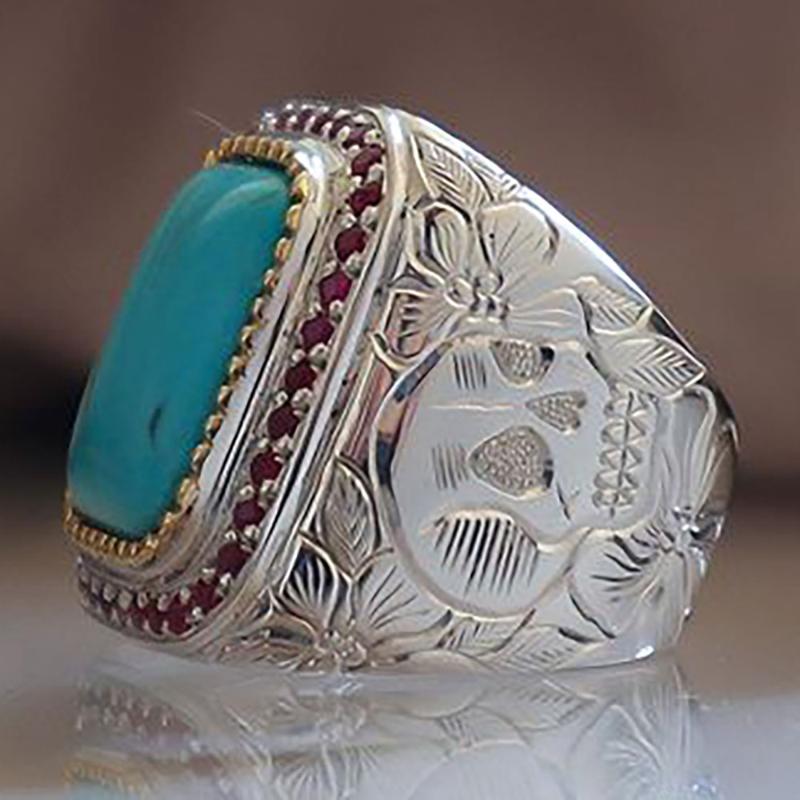Cluster Rings Retro Bohemian Red Zircon Stone Mosaic Ring For Women Men Wide Finger Joint High Quality Ancient Flowers Pattern