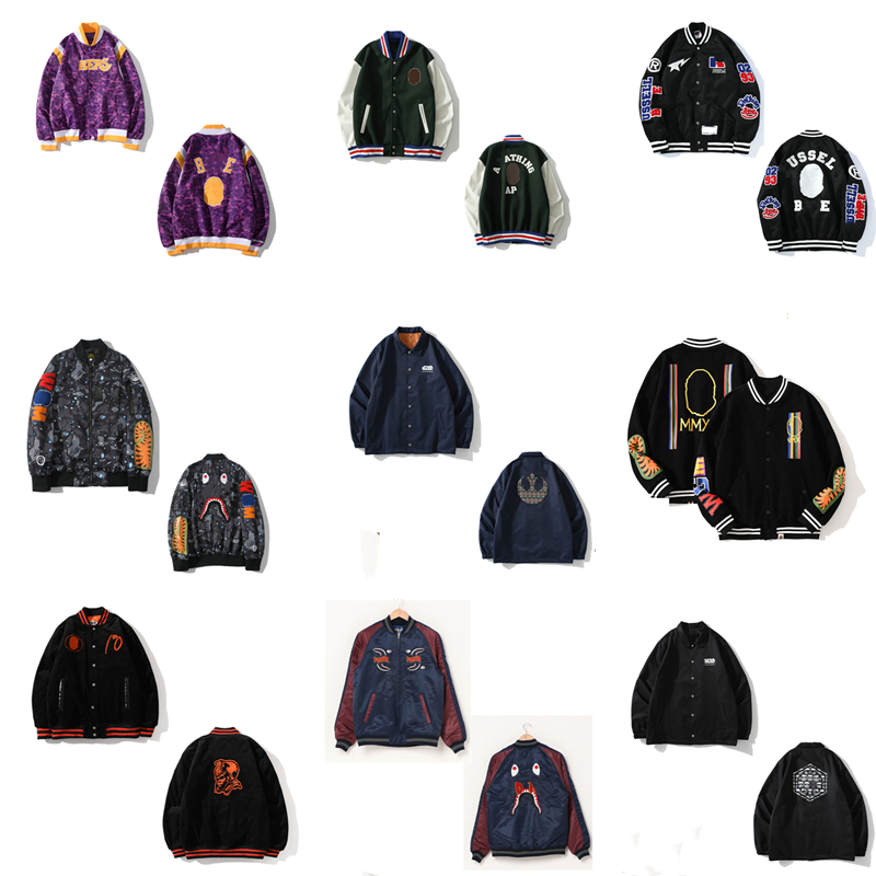 Men's jacket shark head camouflage baseball uniform ape-man embroidery printing ladies couple star spotted cardigan Coats 0101, 1pcs buttons
Men's jacket shark head camouflage baseball uniform ape-man embroidery printing ladies couple star spotted cardigan Coats 0101, 1pcs buttons