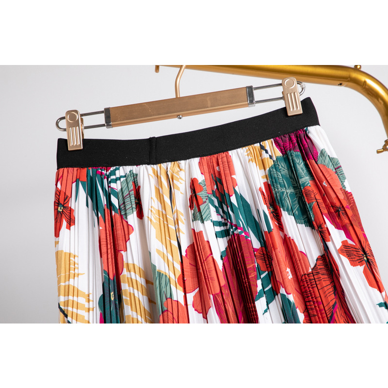 SURMIITRO Floral Print Chiffon Maxi Skirt Women With High Waist Spring Summer Ladies Red Black Long Pleated Skirt Female 210306