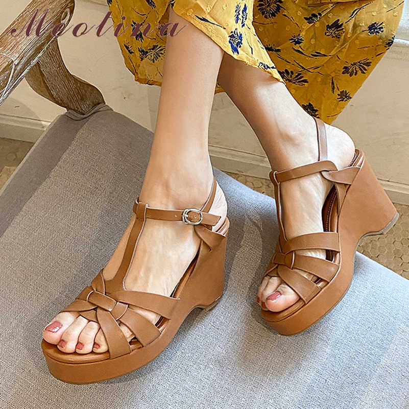 Meotina Shoes Women Genuine Leather Sandals Wedges Super High Heel Sandals T-Tied Square Toe Ladies Footwear Summer Brown 210608, Black
Meotina Shoes Women Genuine Leather Sandals Wedges Super High Heel Sandals T-Tied Square Toe Ladies Footwear Summer Brown 210608, Black