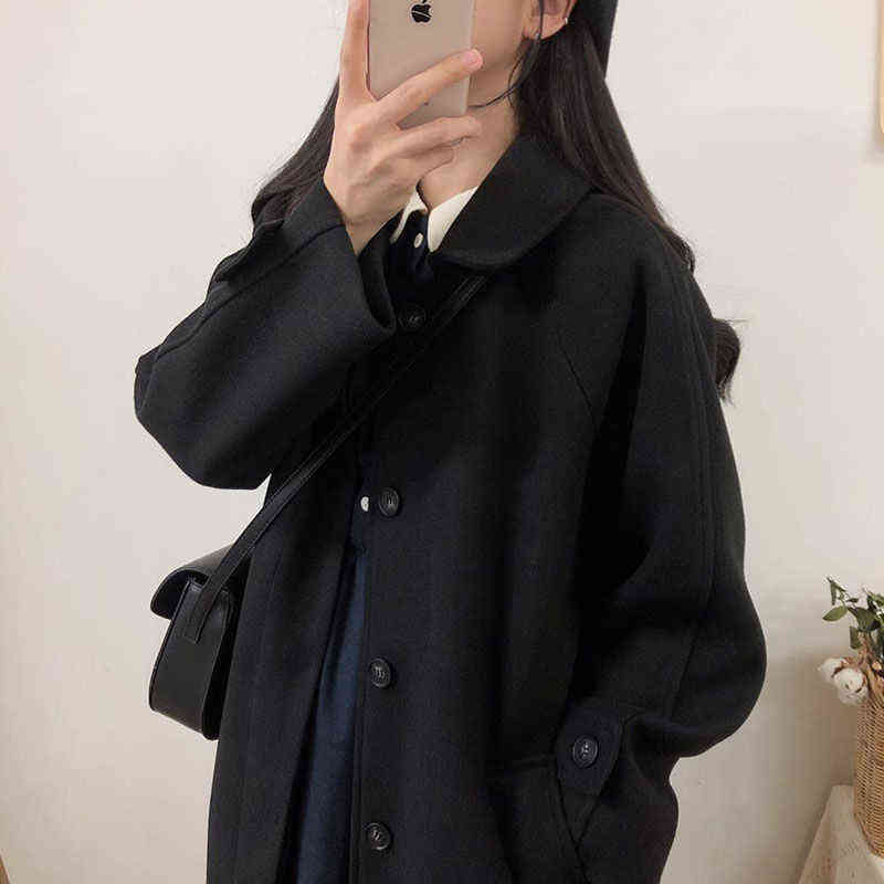 Woolen Coat Women's Mid-length Winter Korean Style Loose and Thin Thickened Over-the-knee Woolen Coat Parkas 211130