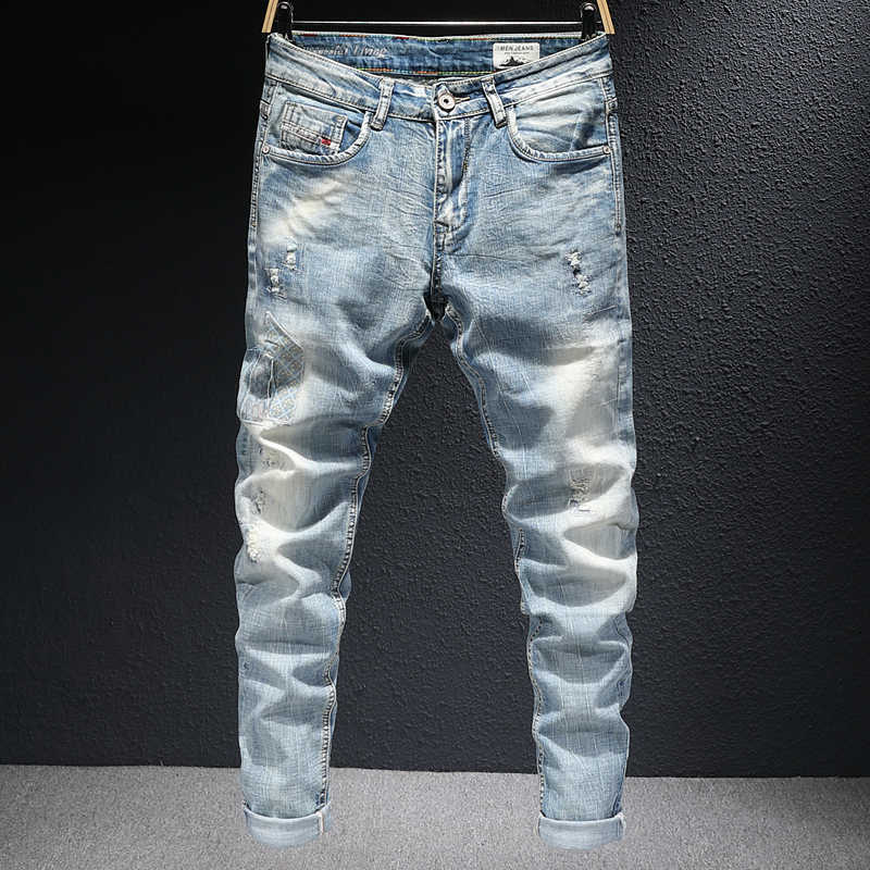 Ly Korean Fashion Men Jeans High Quality Elastic Cotton Ripped Retro Light Blue Patchwork Designer Slim Denim Pants S5G8
Ly Korean Fashion Men Jeans High Quality Elastic Cotton Ripped Retro Light Blue Patchwork Designer Slim Denim Pants S5G8