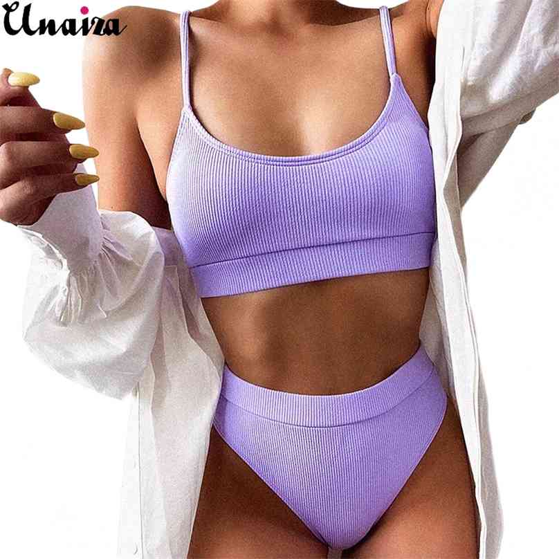 Unaiza Swimwear Women Swimsuit Sexy Push Up Micro Bikinis Fashion Womens Solid Color Bikini Pad Beachwear Set 210611