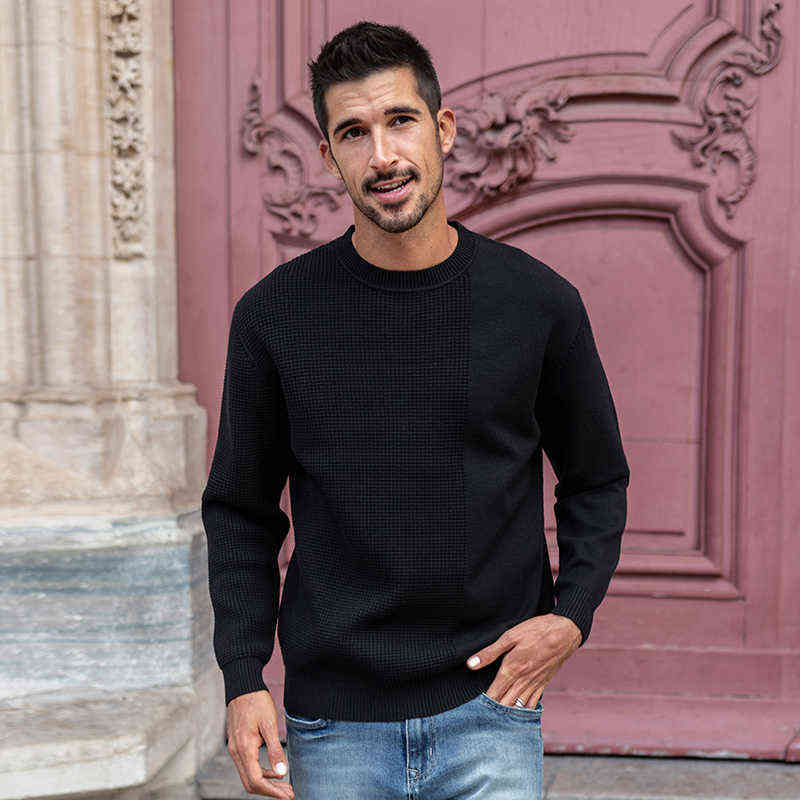 KUEGOU Autumn Winter Clothing Mens Sweater Warm Pullovers Sweaters Khaki Man Knitted Jacquard Fashion Top Plus Size YYZ-2202 211102