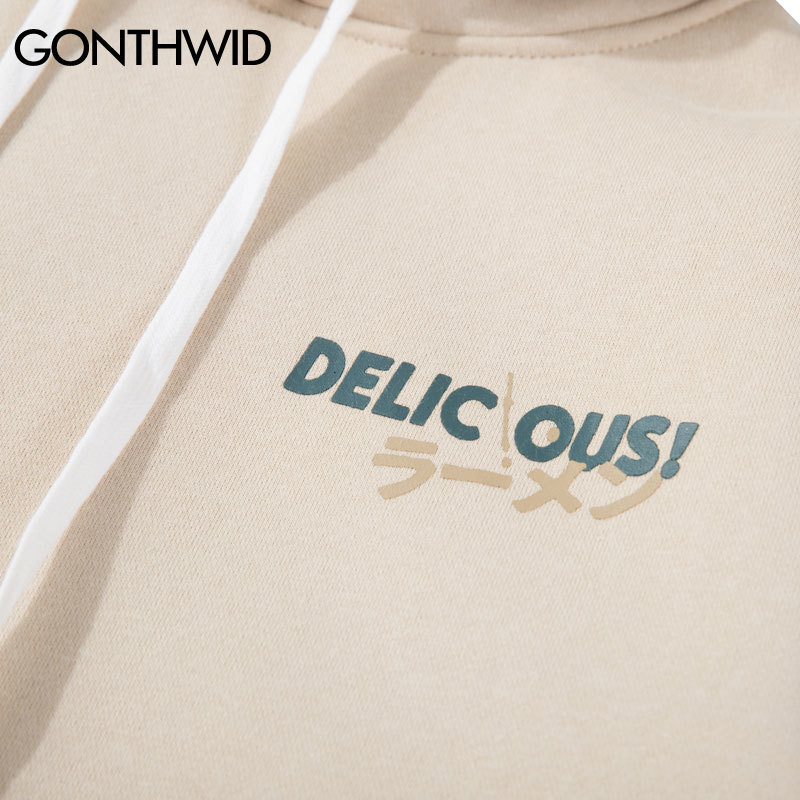 GONTHWID Puffer Fish Ramen Print Fleece Hoodies Hip Hop Casual Pullover Hooded Sweatshirt Men Harajuku Casual Fashion Streetwear 201103